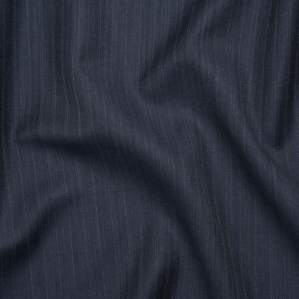 Super 150 Wool Suiting Made in Italy - Blue, Gray and White Shadow Stripes- Deadstock Super 150 Wool Suiting Made in Italy - Blue, Gray and White Shadow Stripes- Deadstock