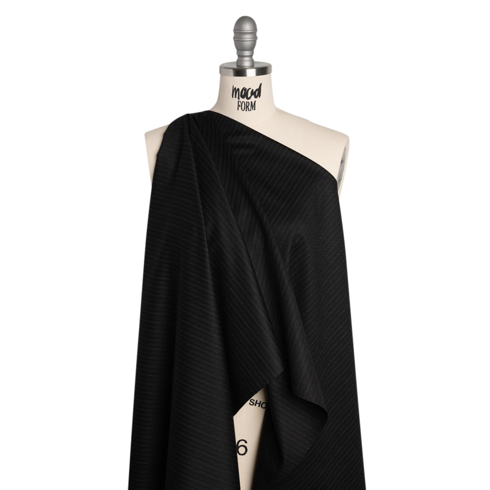Super 130 Wool Suiting Made in Italy - Black and Charcoal Ticking Stripes - Deadstock Super 130 Wool Suiting Made in Italy - Black and Charcoal Ticking Stripes - Deadstock