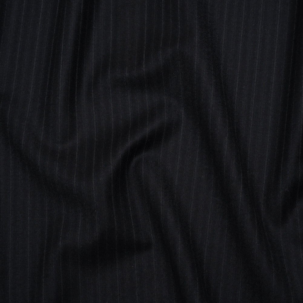 Super 130 Wool Suiting Made in Italy - Navy, Black and White Pinstripes - Deadstock Super 130 Wool Suiting Made in Italy - Navy, Black and White Pinstripes - Deadstock