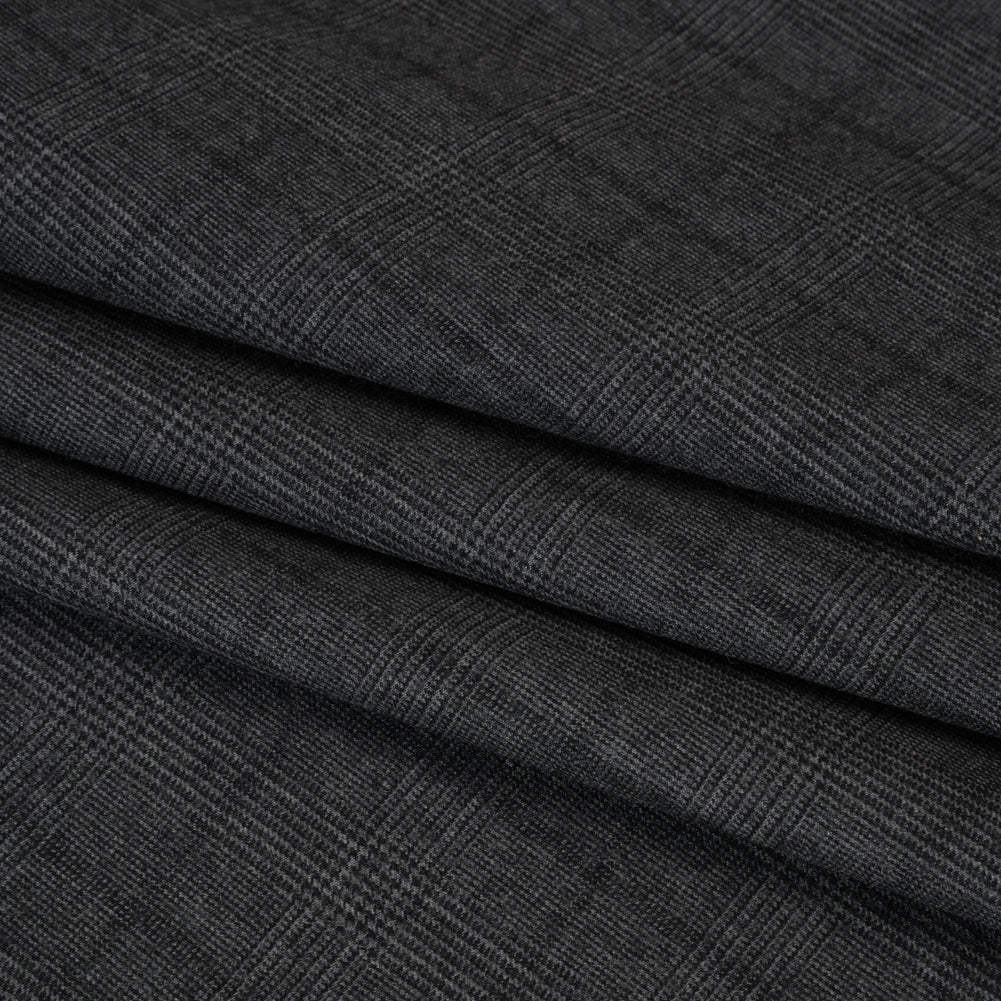 Super 130 Wool Suiting Made in Italy - Black and Gray Glen Plaid - Deadstock Super 130 Wool Suiting Made in Italy - Black and Gray Glen Plaid - Deadstock