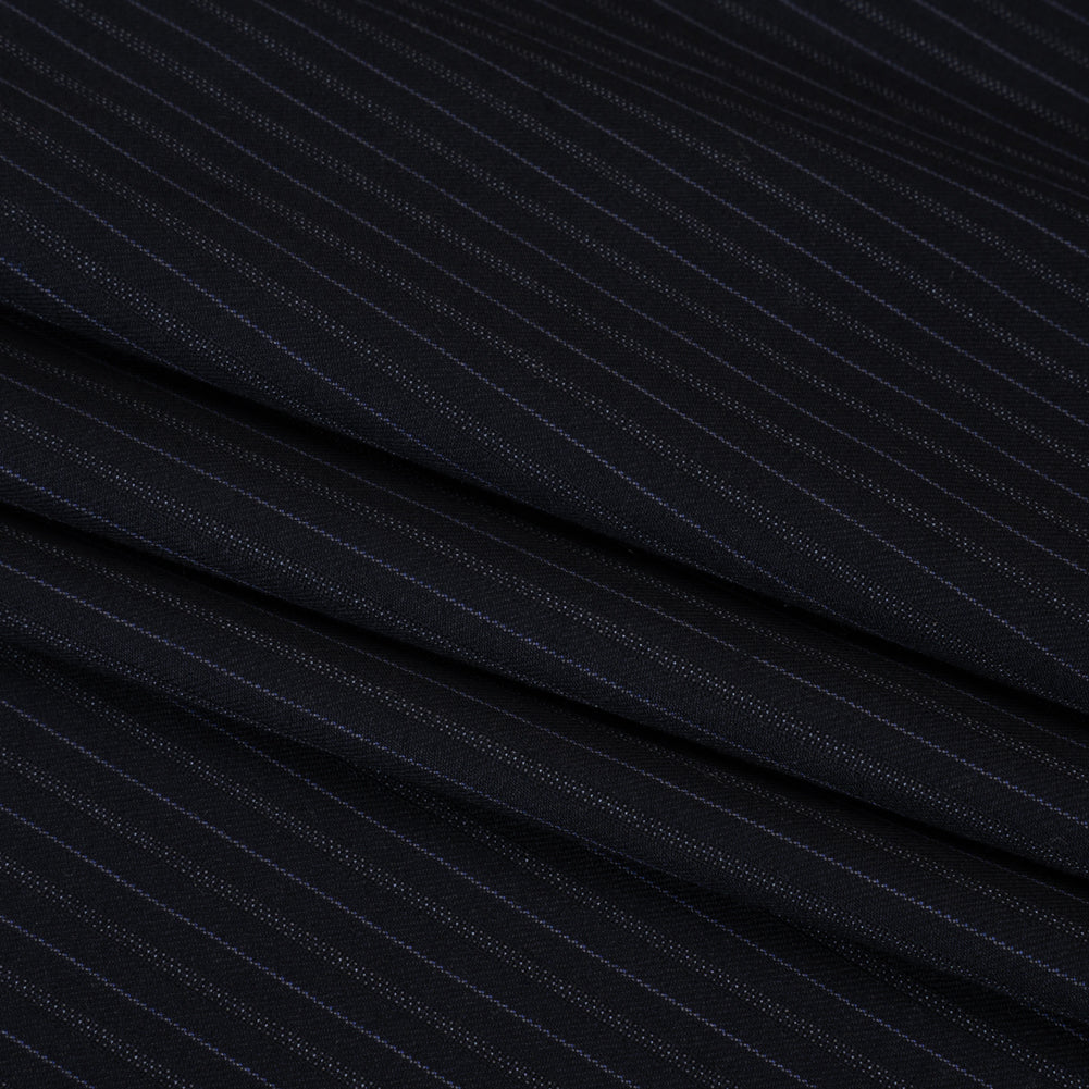 Super 130 Wool Twill Suiting Made in Italy - Navy and Baby Blue Stripes - Deadstock Super 130 Wool Twill Suiting Made in Italy - Navy and Baby Blue Stripes - Deadstock