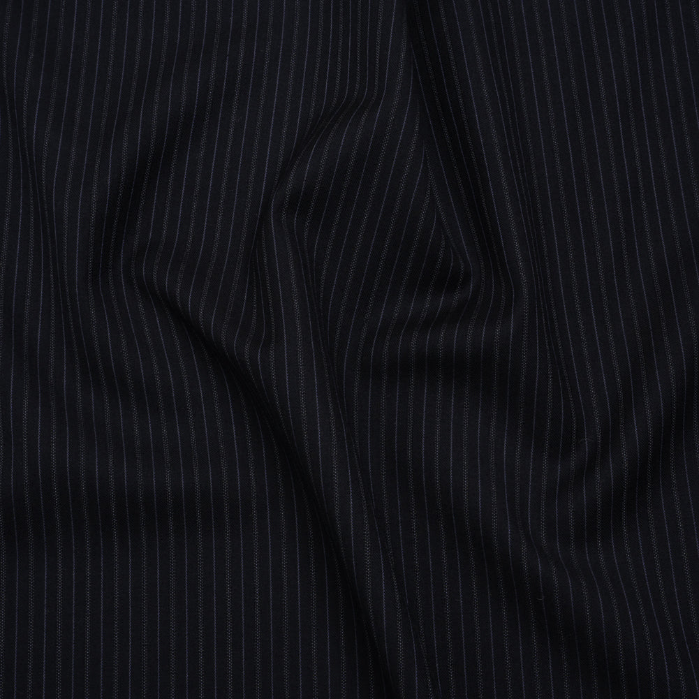 Super 130 Wool Twill Suiting Made in Italy - Navy and Baby Blue Stripes - Deadstock Super 130 Wool Twill Suiting Made in Italy - Navy and Baby Blue Stripes - Deadstock
