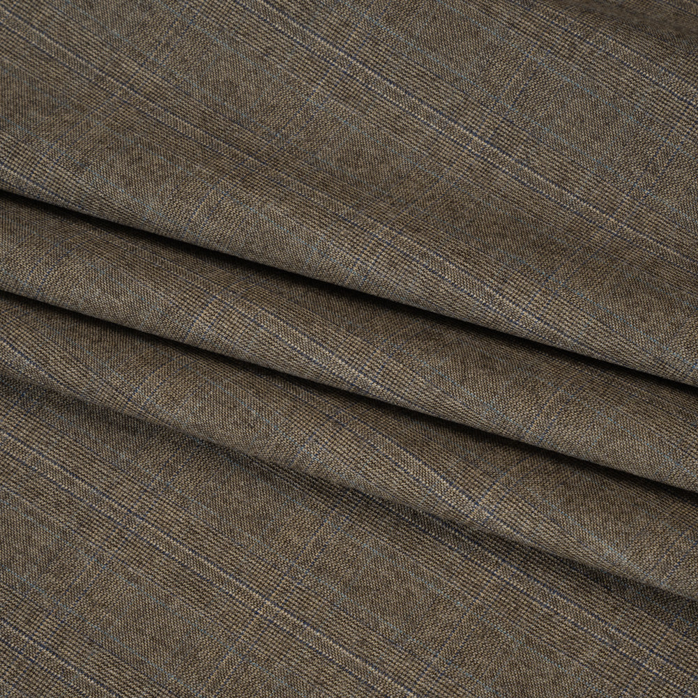 Super 130 Wool Twill Suiting Made in Italy - Beige and Brown Plaid - Deadstock Super 130 Wool Twill Suiting Made in Italy - Beige and Brown Plaid - Deadstock