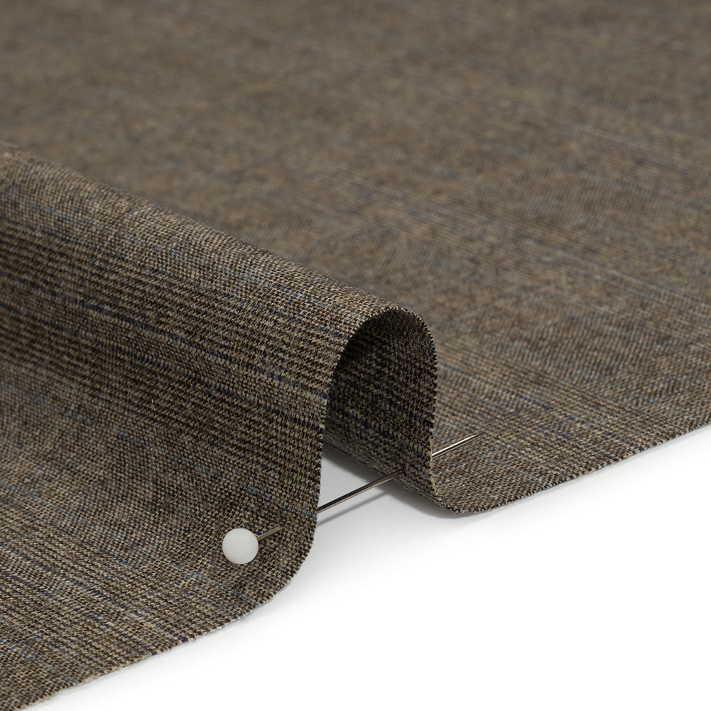 Super 130 Wool Twill Suiting Made in Italy - Beige and Brown Plaid - Deadstock Super 130 Wool Twill Suiting Made in Italy - Beige and Brown Plaid - Deadstock