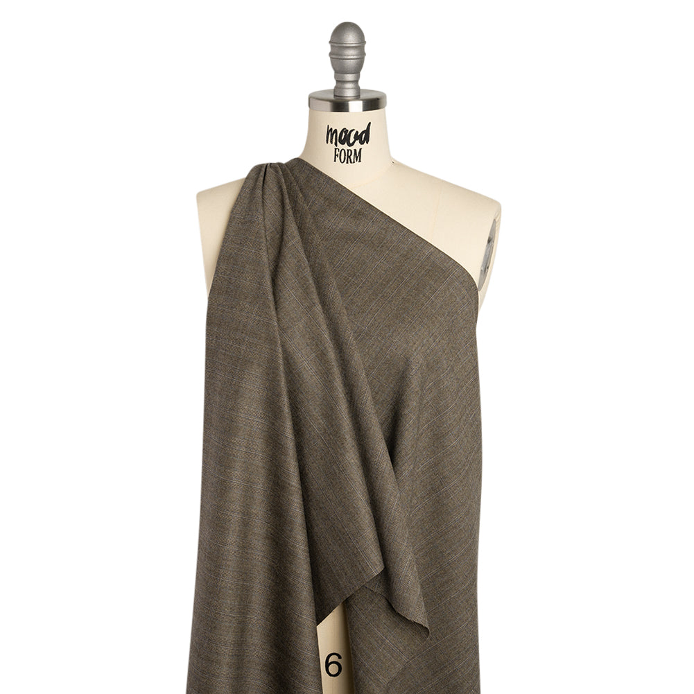 Super 130 Wool Twill Suiting Made in Italy - Beige and Brown Plaid - Deadstock Super 130 Wool Twill Suiting Made in Italy - Beige and Brown Plaid - Deadstock