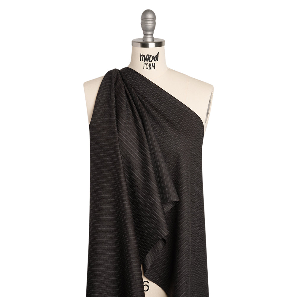 Super 130 Wool Twill Suiting Made in Italy - Brown and Gray Stripes - Deadstock - Drape Super 130 Wool Twill Suiting Made in Italy - Brown and Gray Stripes - Deadstock - Drape