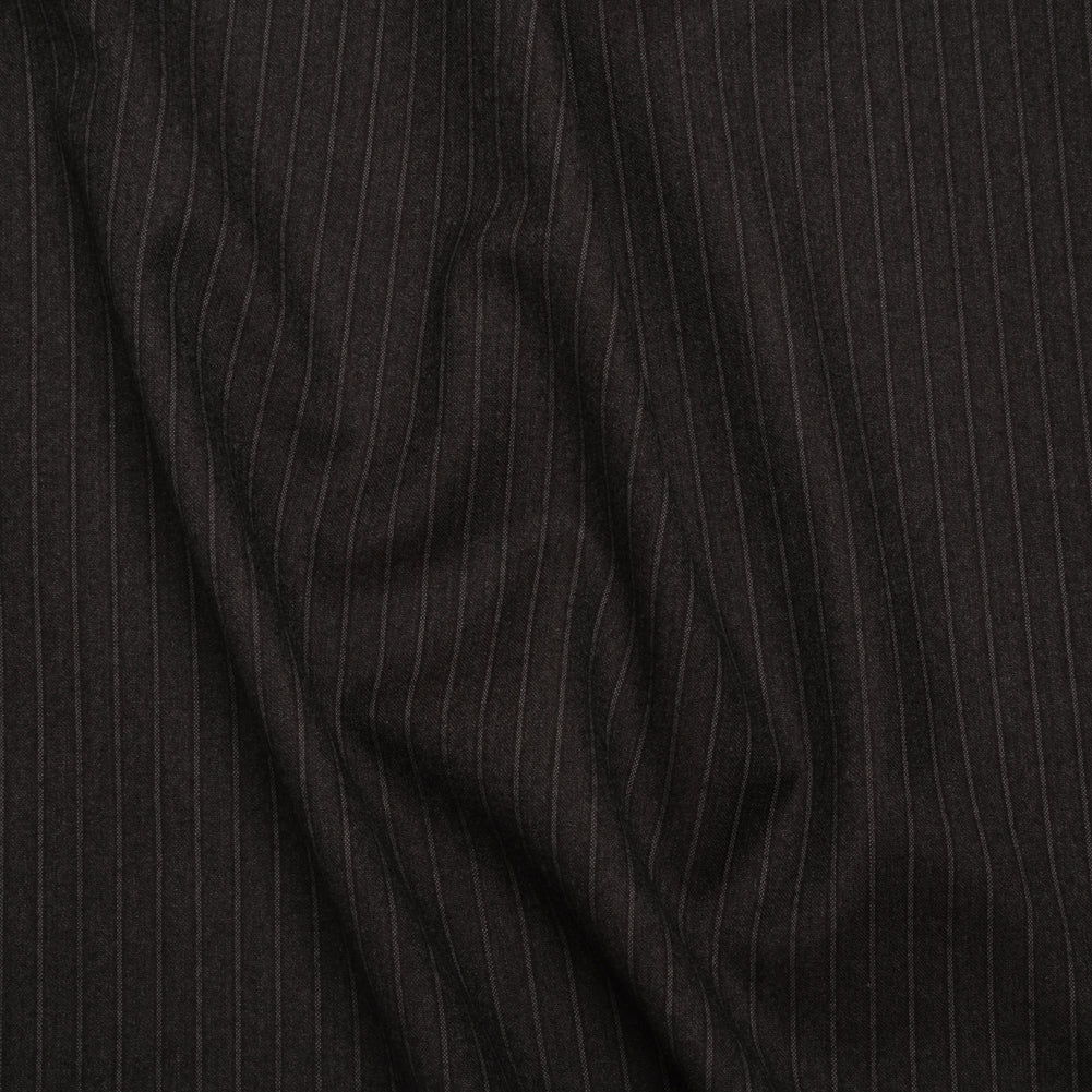 Super 130 Wool Twill Suiting Made in Italy - Brown and Gray Stripes - Deadstock Super 130 Wool Twill Suiting Made in Italy - Brown and Gray Stripes - Deadstock