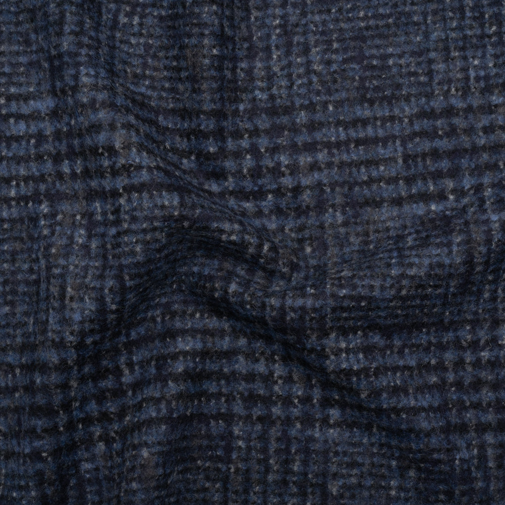 Alpaca and Wool Blend Felted Coating Made in Italy - Blue and Gray Tweedy Plaid - Deadstock Alpaca and Wool Blend Felted Coating Made in Italy - Blue and Gray Tweedy Plaid - Deadstock