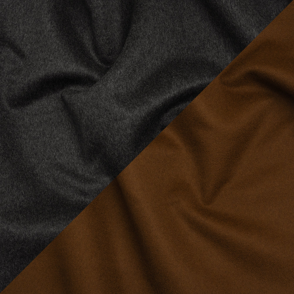 Cashmere Double Cloth Coating Made in Italy - Charcoal Gray and Brown - Deadstock Cashmere Double Cloth Coating Made in Italy - Charcoal Gray and Brown - Deadstock