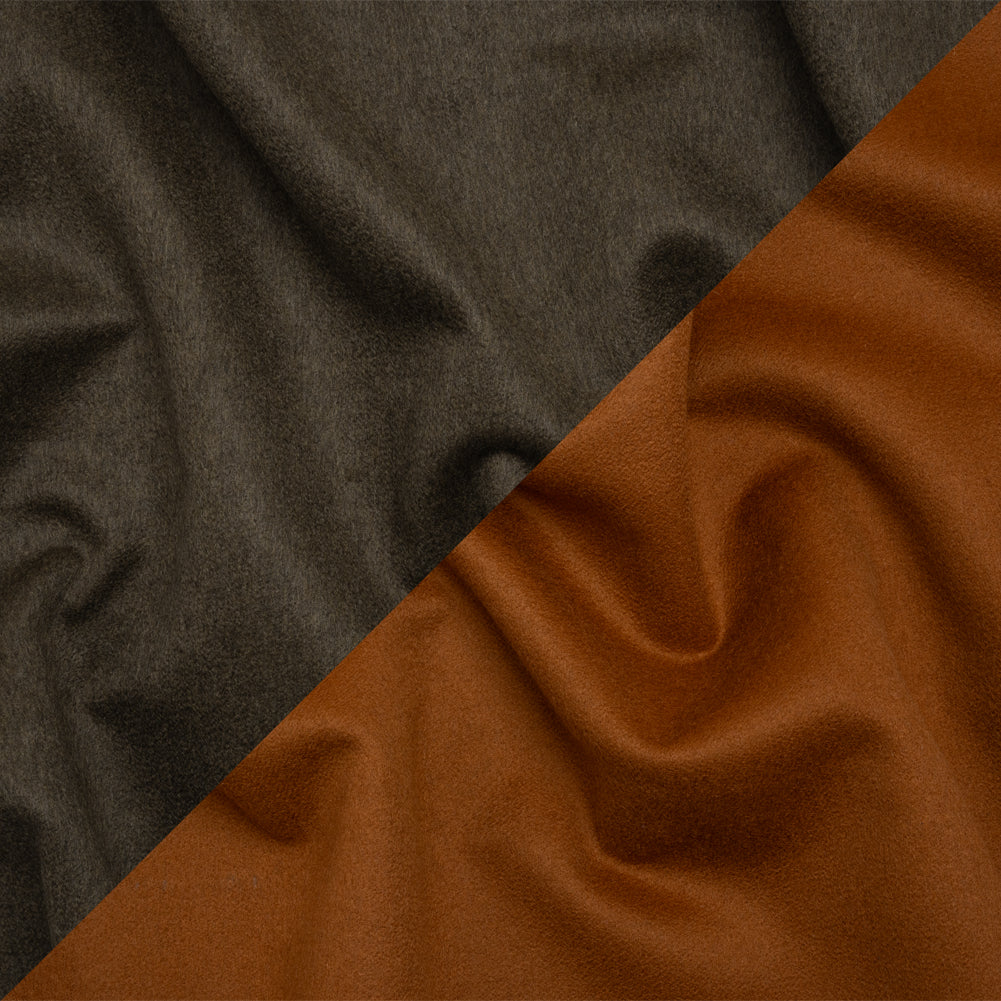 Cashmere Double Cloth Coating Made in Italy - Brown Olive and Adobe Brown - Deadstock Cashmere Double Cloth Coating Made in Italy - Brown Olive and Adobe Brown - Deadstock