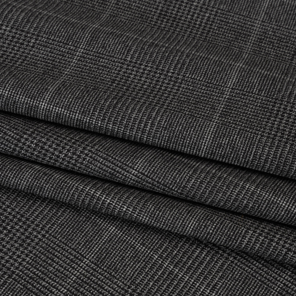 Super 130 Wool Suiting Made in Italy - Black and White Glen Plaid - Deadstock Super 130 Wool Suiting Made in Italy - Black and White Glen Plaid - Deadstock