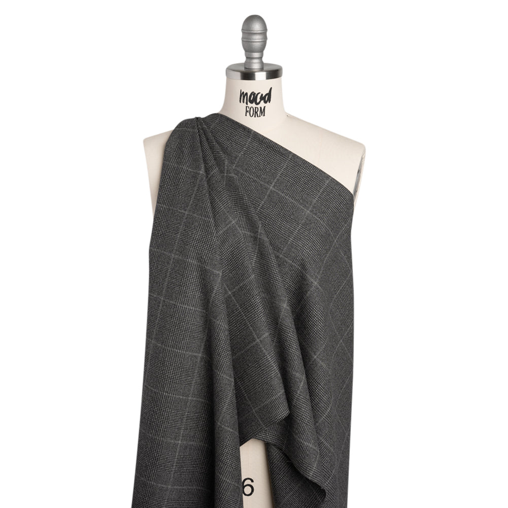 Super 130 Wool Suiting Made in Italy - Black and White Glen Plaid - Deadstock Super 130 Wool Suiting Made in Italy - Black and White Glen Plaid - Deadstock