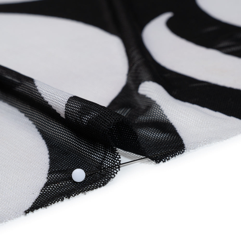 Stretch Polyester Mesh Print - Ivory and Black Abstract - Designer Deadstock Detail Stretch Polyester Mesh Print - Ivory and Black Abstract - Designer Deadstock Detail
