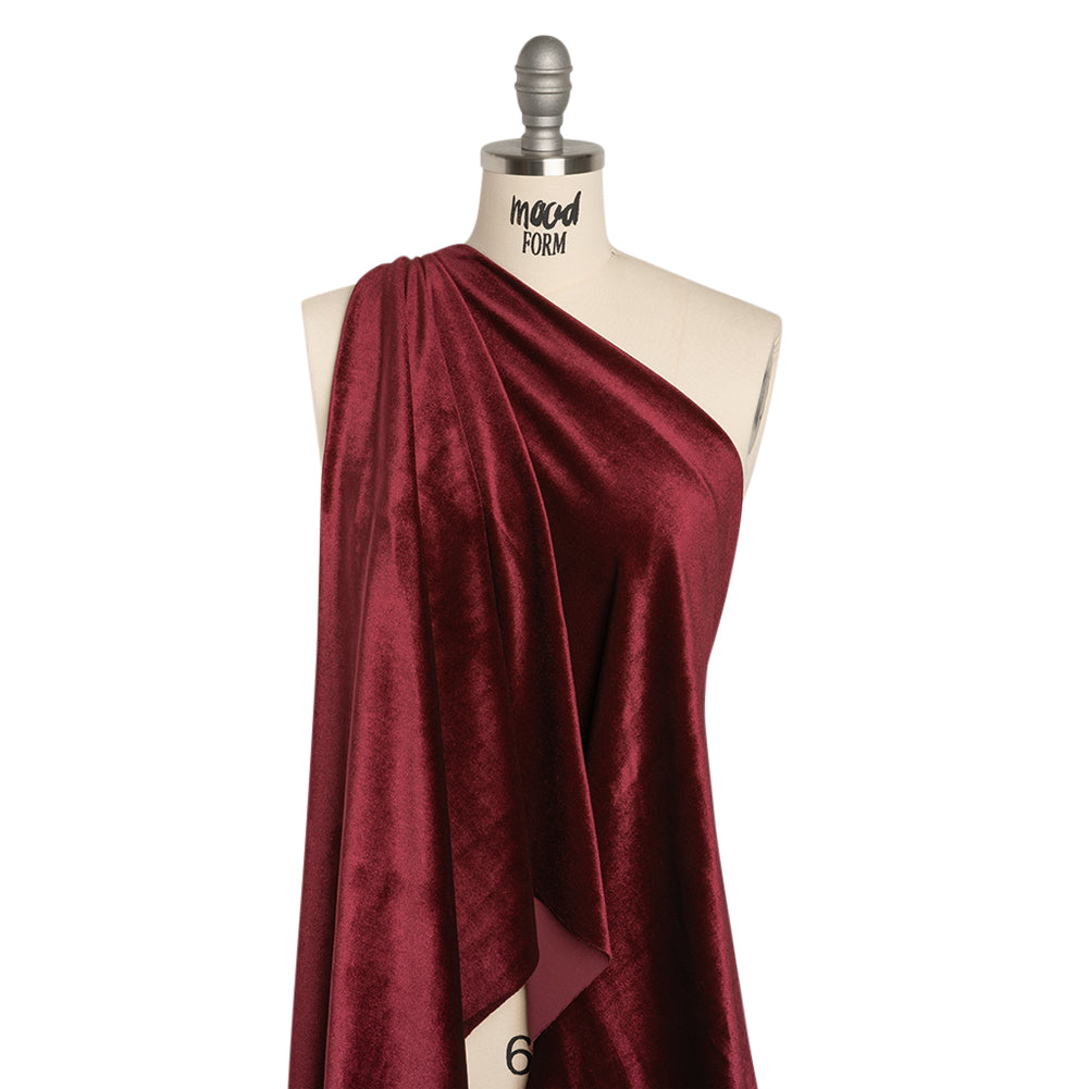 Stretch Polyester Velour - Burgundy - Designer Deadstock Stretch Polyester Velour - Burgundy - Designer Deadstock