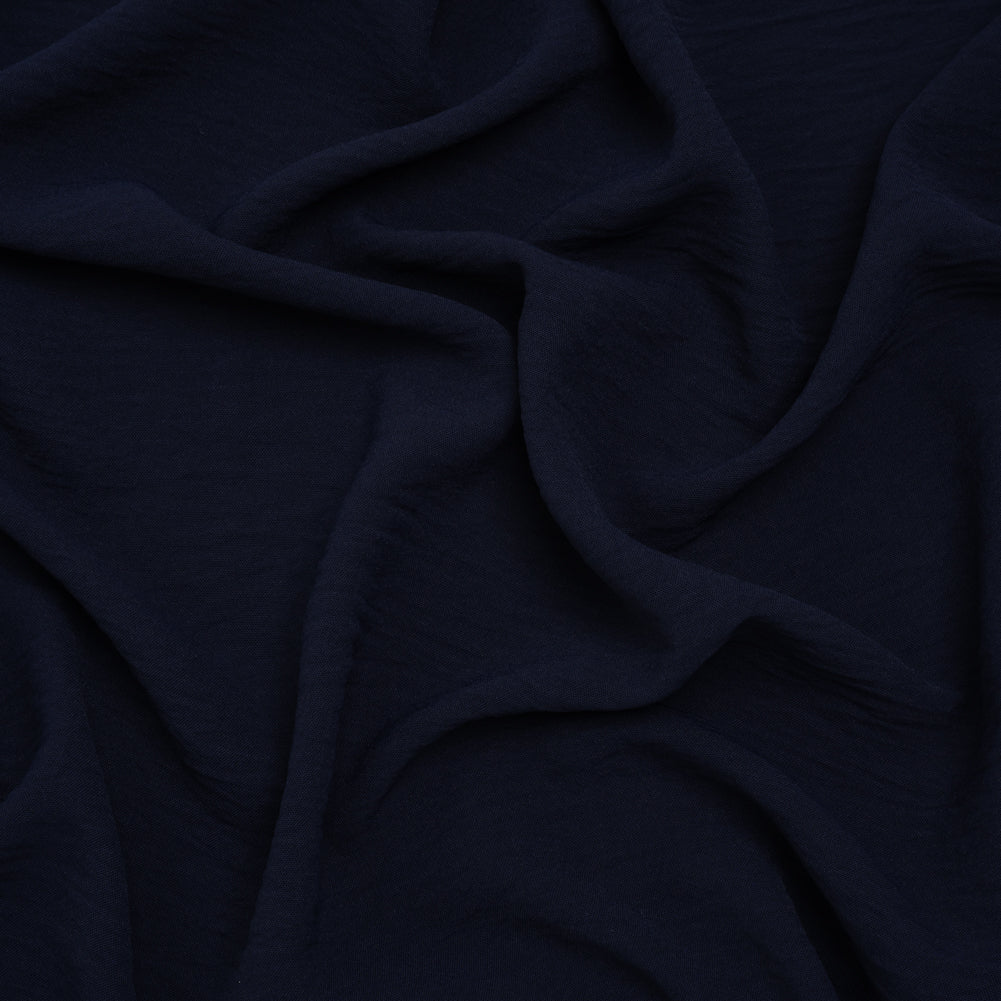 Crinkled Polyester Crepe - True Navy - Designer Deadstock Crinkled Polyester Crepe - True Navy - Designer Deadstock