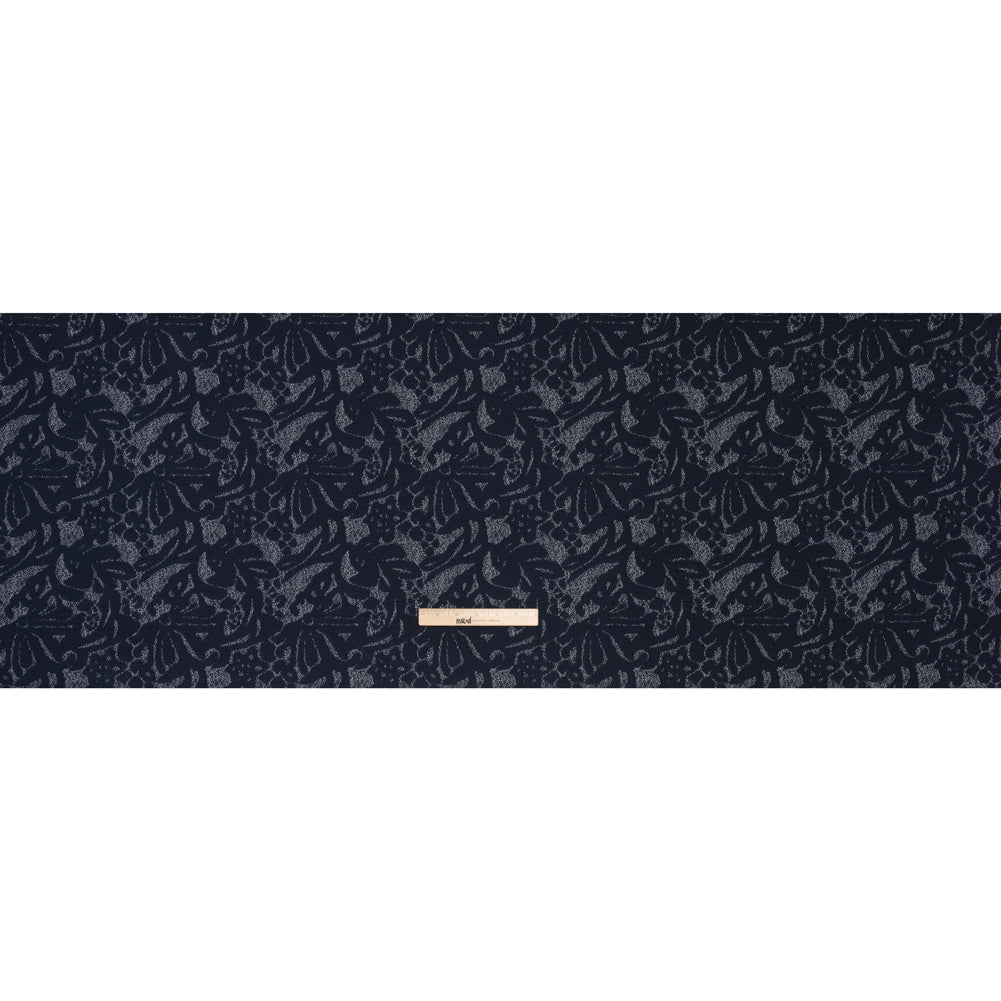 Puckered Polyester Jacquard Knit - Navy and Ivory Floral - Designer Deadstock - Full Puckered Polyester Jacquard Knit - Navy and Ivory Floral - Designer Deadstock - Full