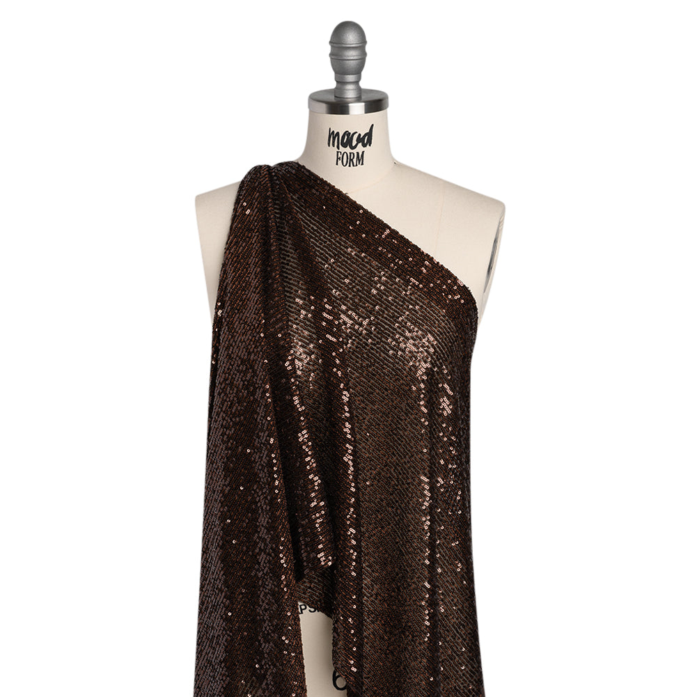 Baby Sequins on Stretch Polyester Mesh - Chocolate Brown Stripes - Designer Deadstock Drape Baby Sequins on Stretch Polyester Mesh - Chocolate Brown Stripes - Designer Deadstock Drape