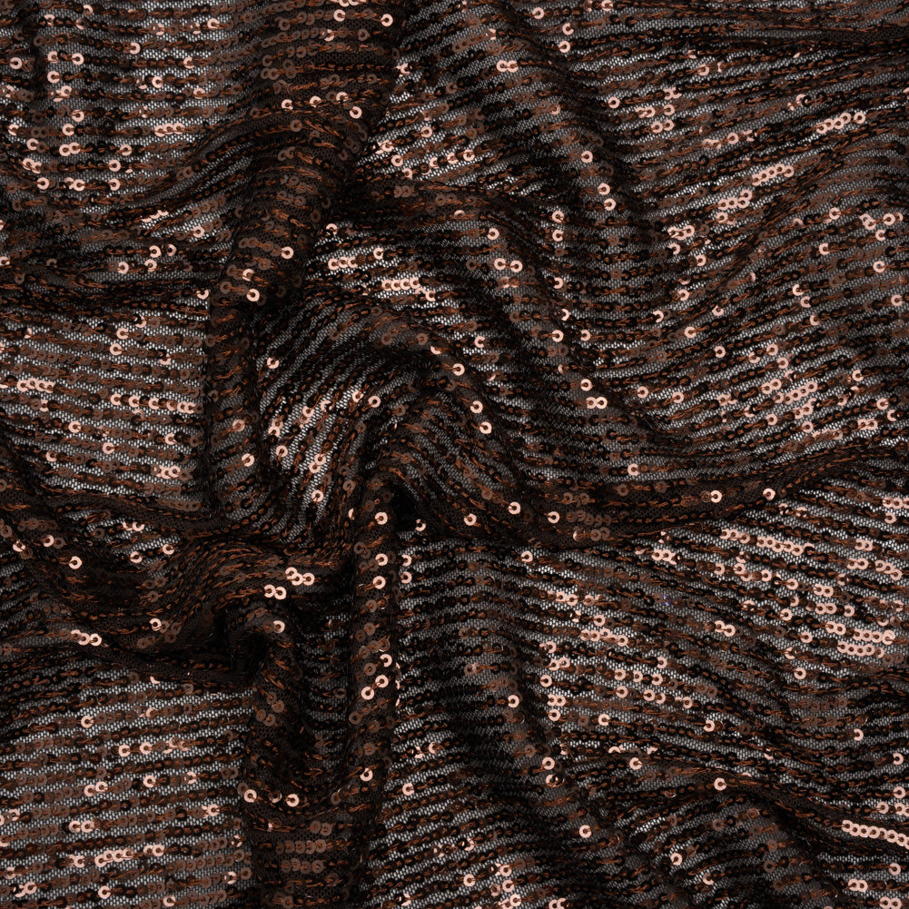 Baby Sequins on Stretch Polyester Mesh - Chocolate Brown Stripes - Designer Deadstock Baby Sequins on Stretch Polyester Mesh - Chocolate Brown Stripes - Designer Deadstock