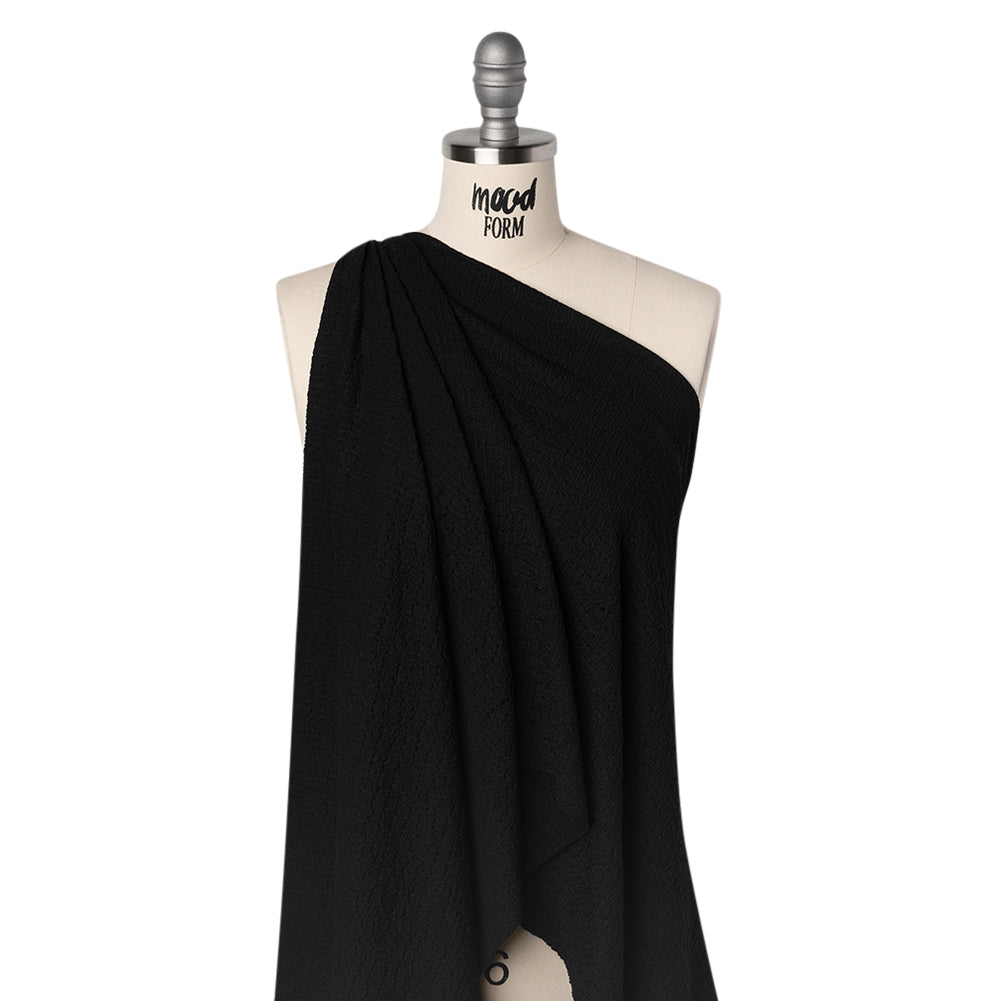 Textured Stretch Polyester Knit - Black Puckers - Designer Deadstock - Drape Textured Stretch Polyester Knit - Black Puckers - Designer Deadstock - Drape