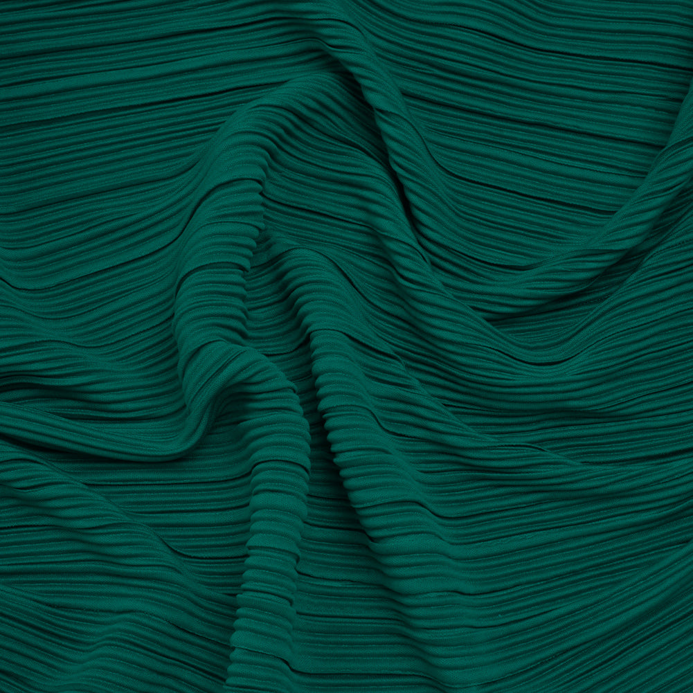 Fine Pleated Polyester Interlock Knit - Teal - Designer Deadstock Fine Pleated Polyester Interlock Knit - Teal - Designer Deadstock