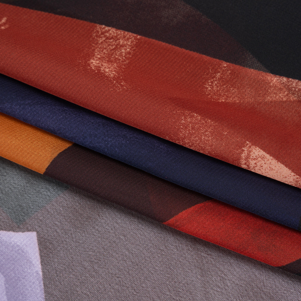 Polyester Chiffon Print - Burnt Orange, Brown and Dusty Lavender Abstract - Designer Deadstock Polyester Chiffon Print - Burnt Orange, Brown and Dusty Lavender Abstract - Designer Deadstock
