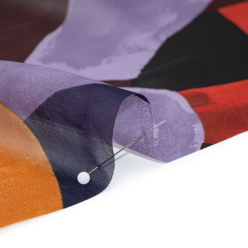 Polyester Chiffon Print - Burnt Orange, Brown and Dusty Lavender Abstract - Designer Deadstock Polyester Chiffon Print - Burnt Orange, Brown and Dusty Lavender Abstract - Designer Deadstock