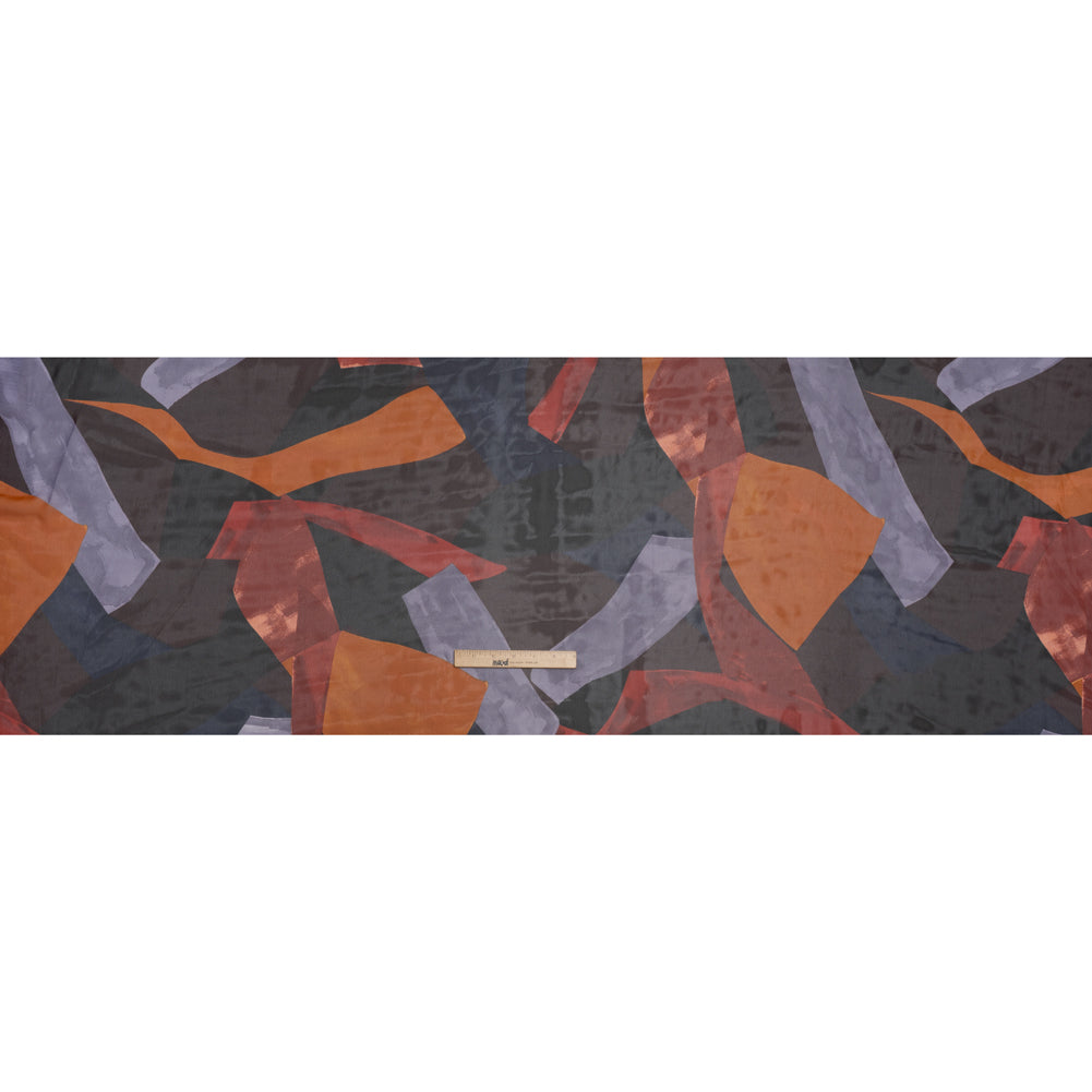 Polyester Chiffon Print - Burnt Orange, Brown and Dusty Lavender Abstract - Designer Deadstock Polyester Chiffon Print - Burnt Orange, Brown and Dusty Lavender Abstract - Designer Deadstock