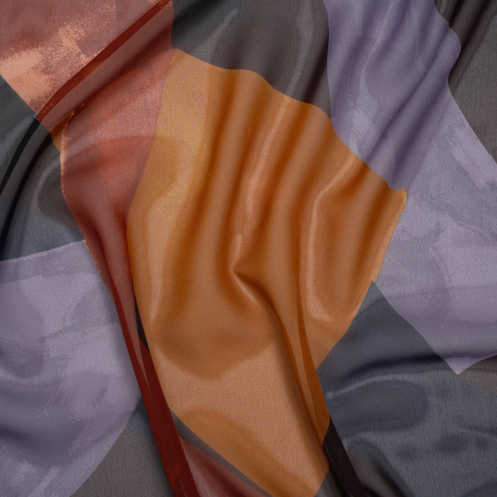 Polyester Chiffon Print - Burnt Orange, Brown and Dusty Lavender Abstract - Designer Deadstock Polyester Chiffon Print - Burnt Orange, Brown and Dusty Lavender Abstract - Designer Deadstock