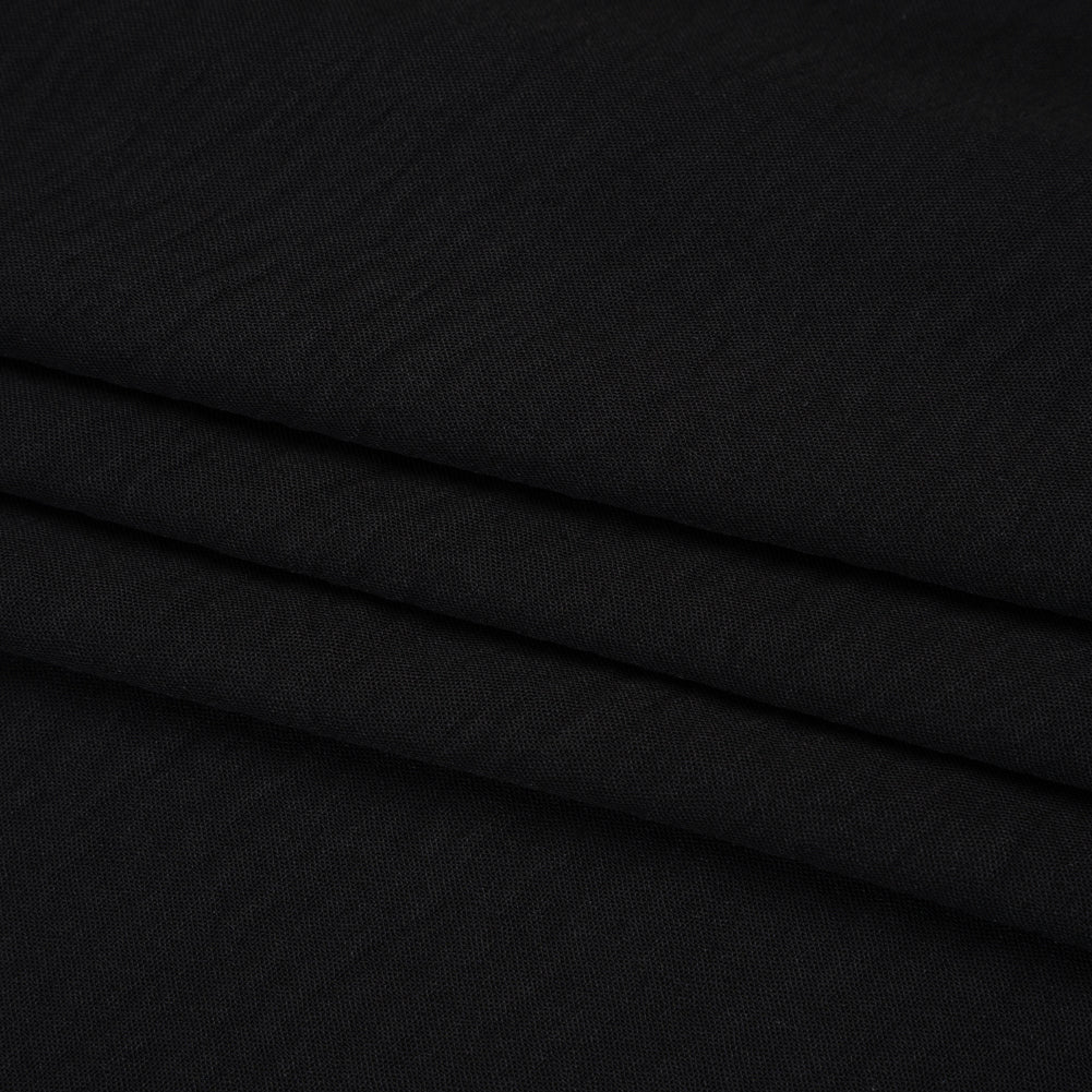 Stretch Textured Polyester Woven - Black - Designer Deadstock Stretch Textured Polyester Woven - Black - Designer Deadstock