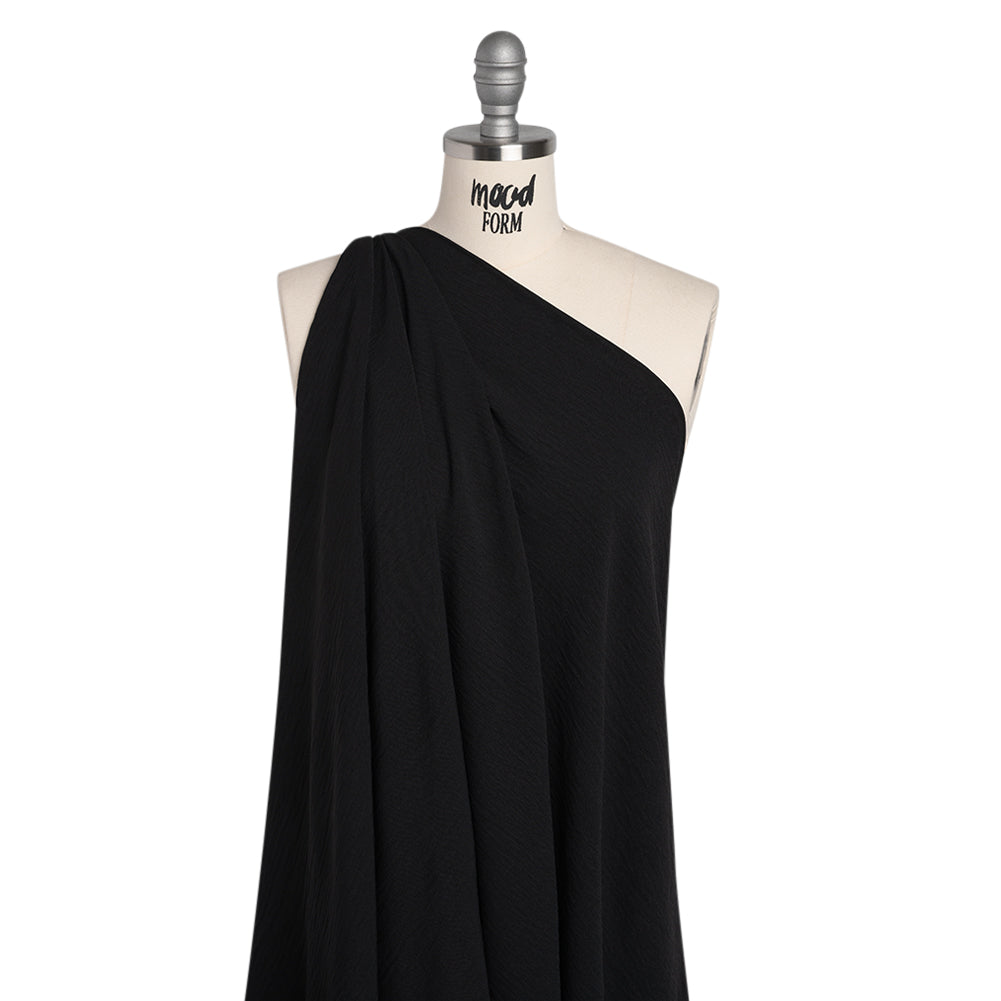 Stretch Textured Polyester Woven - Black - Designer Deadstock Stretch Textured Polyester Woven - Black - Designer Deadstock