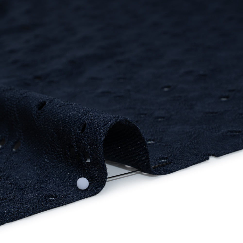 Stretch Polyester Eyelet Jersey - Navy Little Flowers - Designer Deadstock Stretch Polyester Eyelet Jersey - Navy Little Flowers - Designer Deadstock
