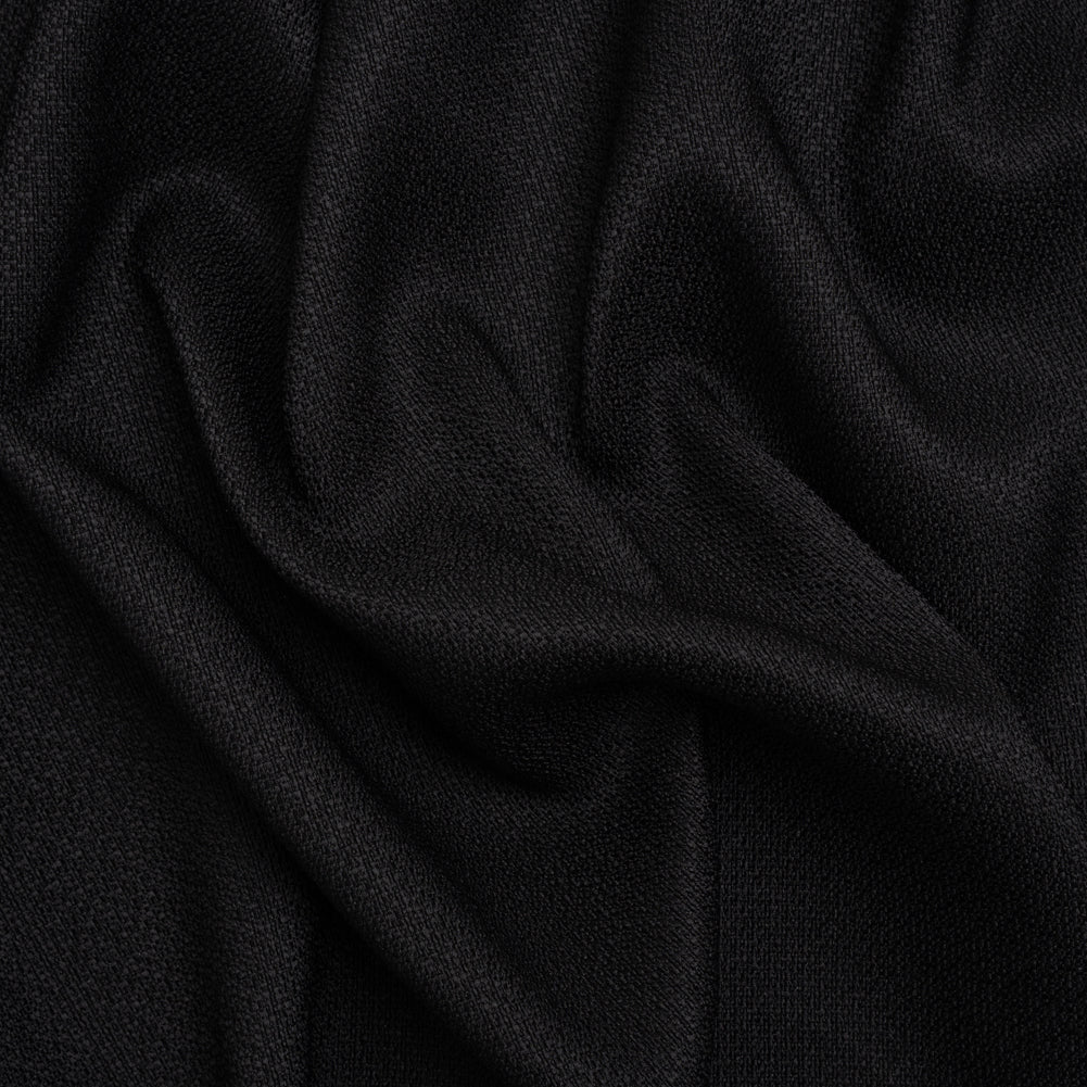 Stretch Textured Polyester Woven - Black - Designer Deadstock Stretch Textured Polyester Woven - Black - Designer Deadstock