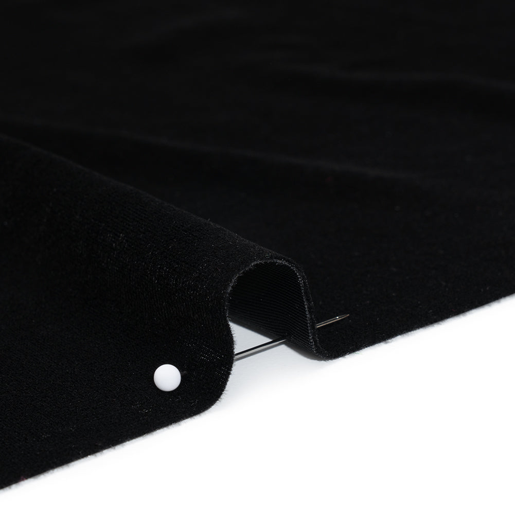 Stretch Polyester Velour - Black - Designer Deadstock Detail Stretch Polyester Velour - Black - Designer Deadstock Detail