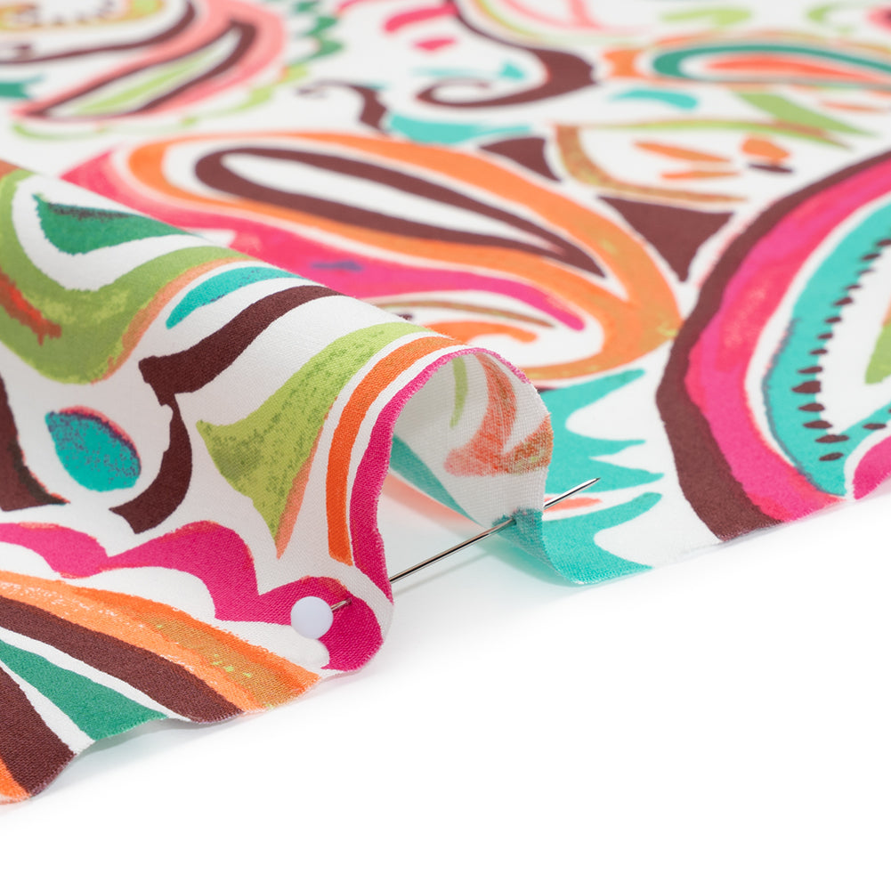 Stretch Cotton Poplin - Lime Green, Pink and Brown Painterly Paisley - Designer Deadstock Stretch Cotton Poplin - Lime Green, Pink and Brown Painterly Paisley - Designer Deadstock