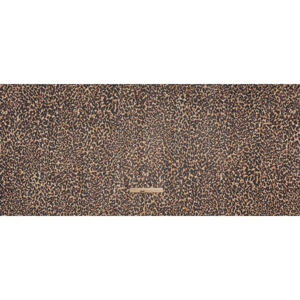 Crinkled Polyester Chiffon Print with Metallic Gold Pinstripes - Black, Brown and Beige Abstract Animal Spots - Designer Deadstock Full Crinkled Polyester Chiffon Print with Metallic Gold Pinstripes - Black, Brown and Beige Abstract Animal Spots - Designer Deadstock Full