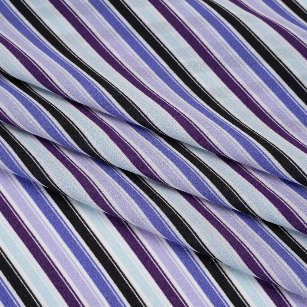 Lightweight Polyester Crepe - Lavender, Aqua and Black Stripes - Designer Deadstock Lightweight Polyester Crepe - Lavender, Aqua and Black Stripes - Designer Deadstock