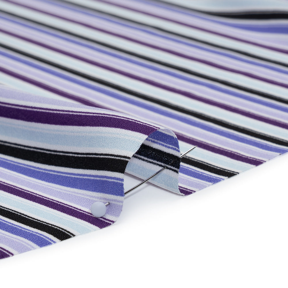 Lightweight Polyester Crepe - Lavender, Aqua and Black Stripes - Designer Deadstock Lightweight Polyester Crepe - Lavender, Aqua and Black Stripes - Designer Deadstock
