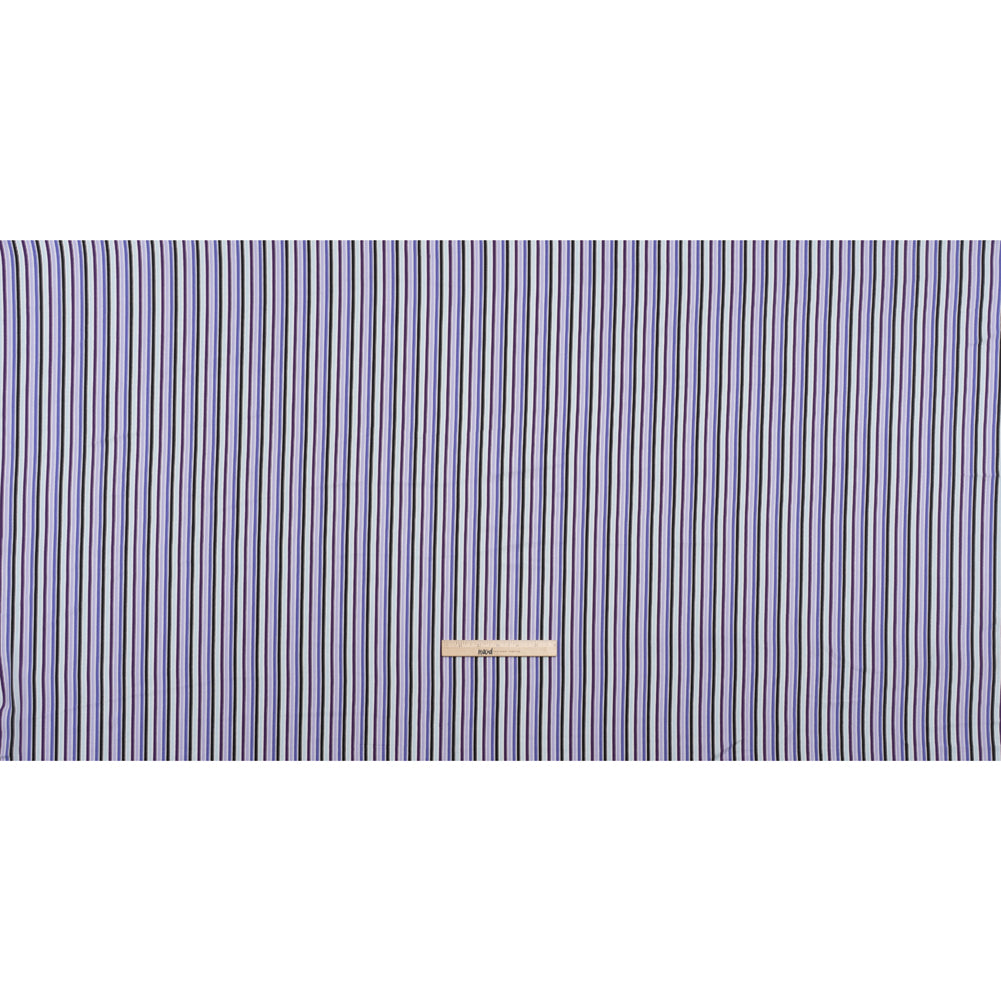 Lightweight Polyester Crepe - Lavender, Aqua and Black Stripes - Designer Deadstock Lightweight Polyester Crepe - Lavender, Aqua and Black Stripes - Designer Deadstock