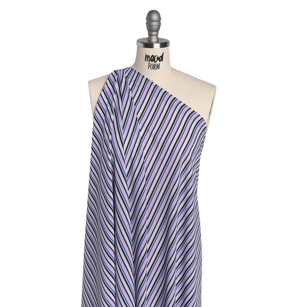 Lightweight Polyester Crepe - Lavender, Aqua and Black Stripes - Designer Deadstock Lightweight Polyester Crepe - Lavender, Aqua and Black Stripes - Designer Deadstock