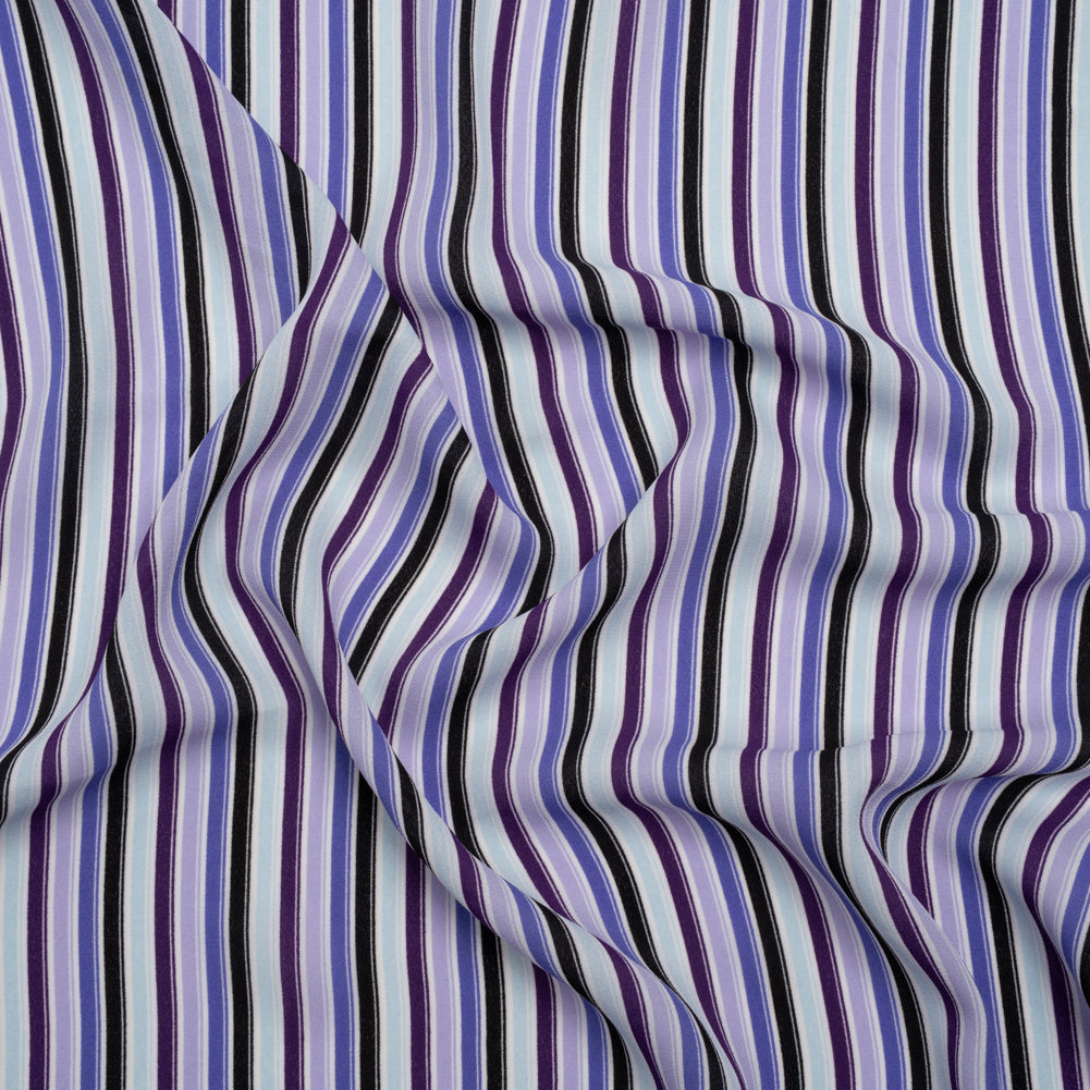 Lightweight Polyester Crepe - Lavender, Aqua and Black Stripes - Designer Deadstock Lightweight Polyester Crepe - Lavender, Aqua and Black Stripes - Designer Deadstock
