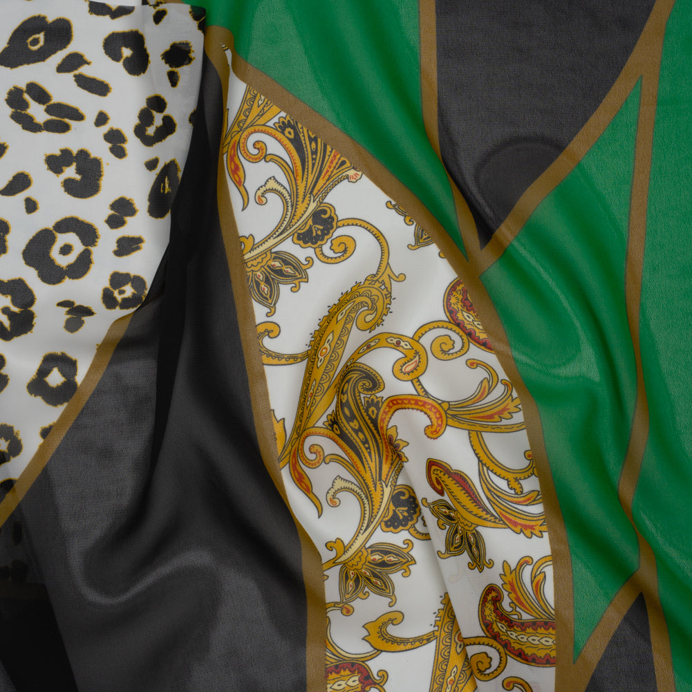 Polyester Chiffon Print - Green, Black and Gold Classical Patchwork - Designer Deadstock Polyester Chiffon Print - Green, Black and Gold Classical Patchwork - Designer Deadstock