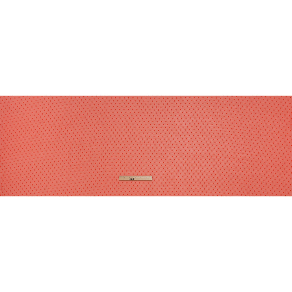 Polyester Swiss Dot Chiffon - Coral Orange Polka Dots - Designer Deadstock Polyester Swiss Dot Chiffon - Coral Orange Polka Dots - Designer Deadstock