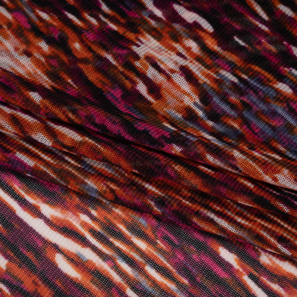 Stretch Polyester Mesh Print - Deep Magenta, Orange and White Striations - Designer Deadstock Stretch Polyester Mesh Print - Deep Magenta, Orange and White Striations - Designer Deadstock