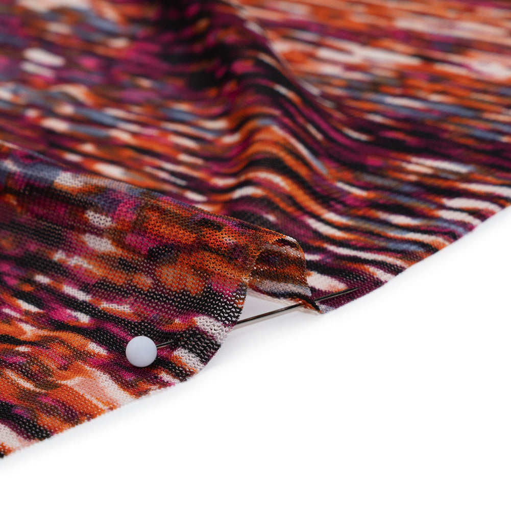Stretch Polyester Mesh Print - Deep Magenta, Orange and White Striations - Designer Deadstock Stretch Polyester Mesh Print - Deep Magenta, Orange and White Striations - Designer Deadstock