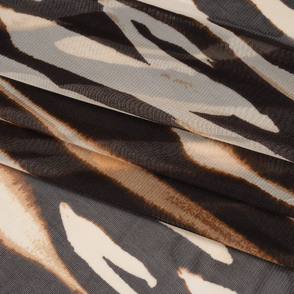 Polyester Stretch Mesh Print - Brown and Beige Painter Animal Stripes - Designer Deadstock Polyester Stretch Mesh Print - Brown and Beige Painter Animal Stripes - Designer Deadstock