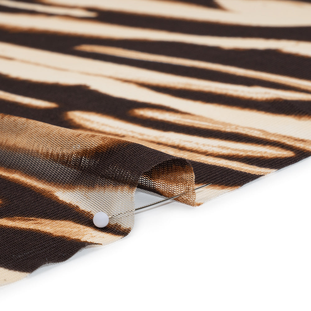 Polyester Stretch Mesh Print - Brown and Beige Painter Animal Stripes - Designer Deadstock Polyester Stretch Mesh Print - Brown and Beige Painter Animal Stripes - Designer Deadstock