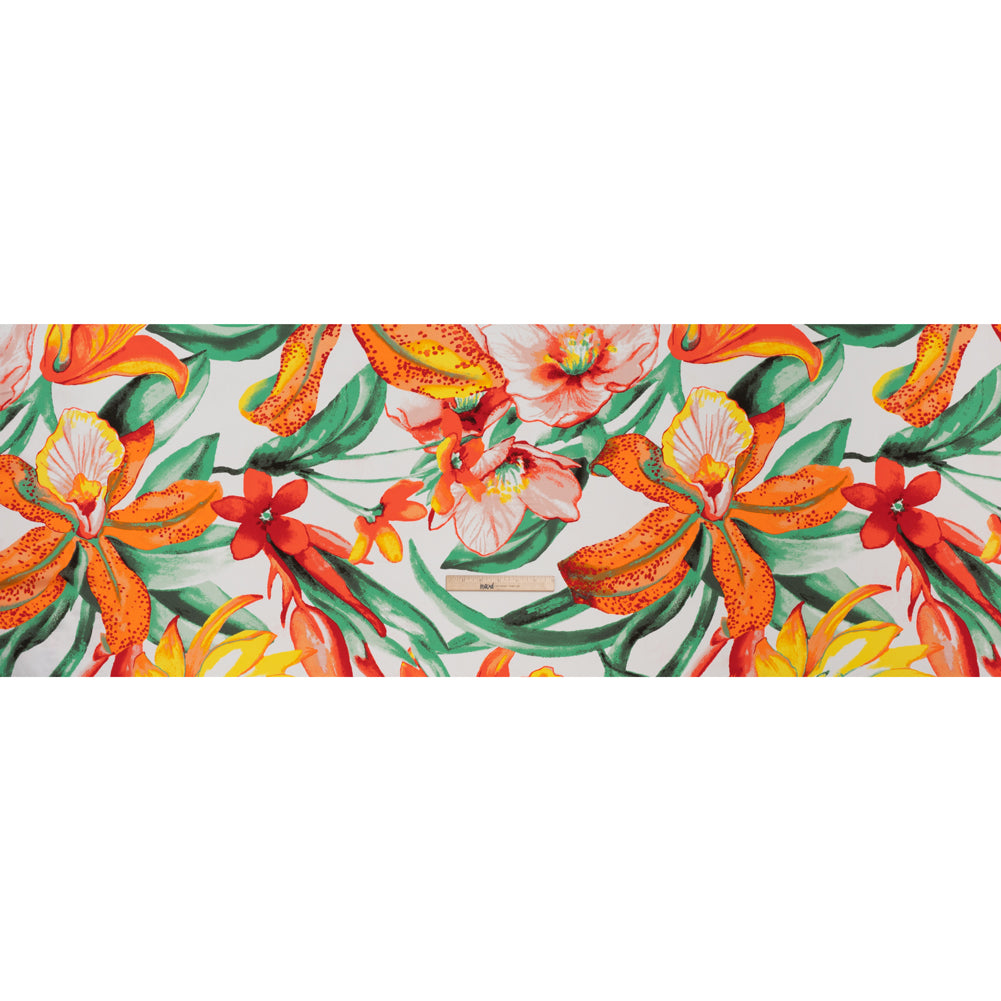 Lightweight Polyester Crepe Print - Bright Orange, Yellow and Green Brilliant Flowers and Orchids - Designer Deadstock - Full - Image 5 of 5 Lightweight Polyester Crepe Print - Bright Orange, Yellow and Green Brilliant Flowers and Orchids - Designer Deadstock - Full - Image 5 of 5