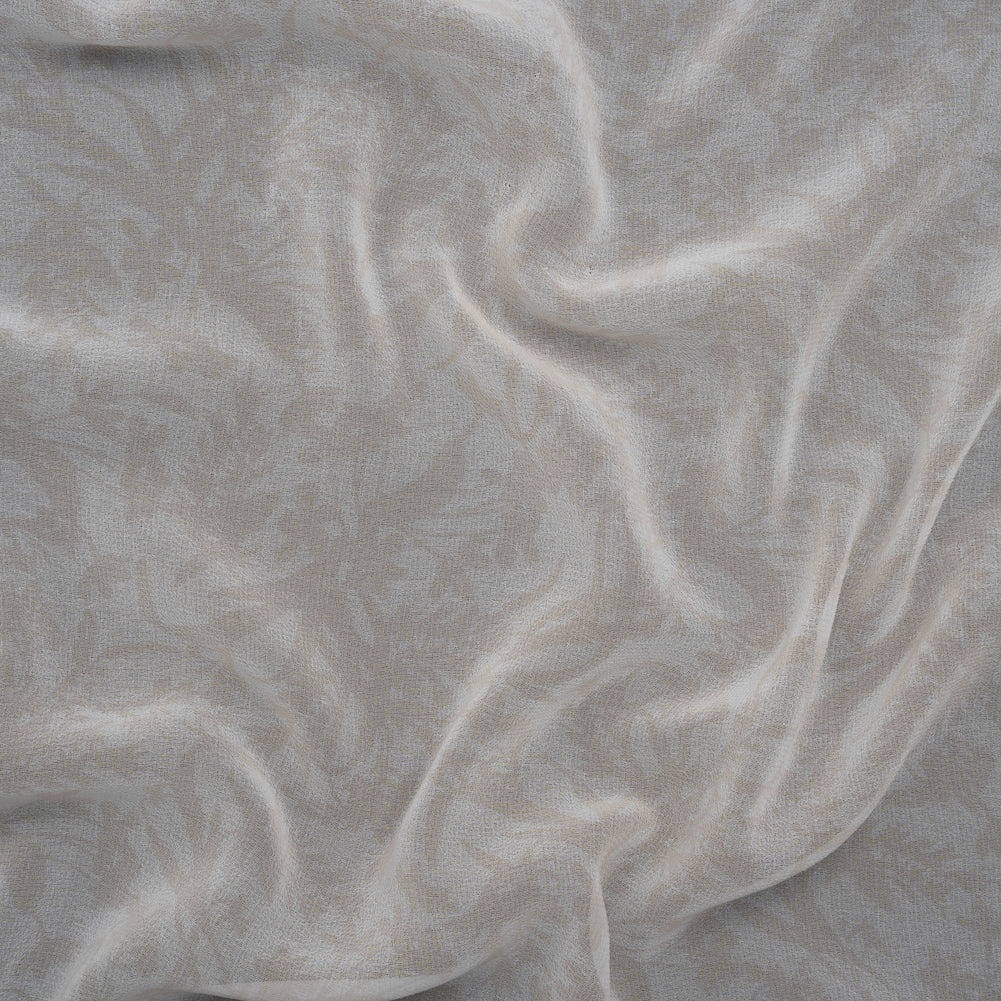 Polyester Chiffon Print - Light Beige and White Delicate Floral Silhouettes - Designer Deadstock Polyester Chiffon Print - Light Beige and White Delicate Floral Silhouettes - Designer Deadstock