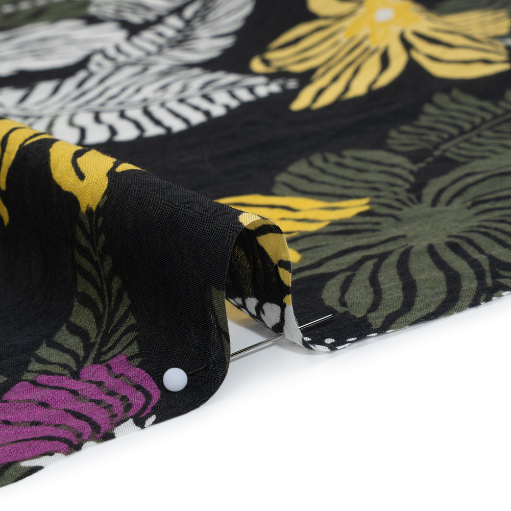 Crinkled Viscose and Nylon Woven - Olive, Yellow and Purple Floral - Designer Deadstock - Full - Image 4 of 5 Crinkled Viscose and Nylon Woven - Olive, Yellow and Purple Floral - Designer Deadstock - Full - Image 4 of 5