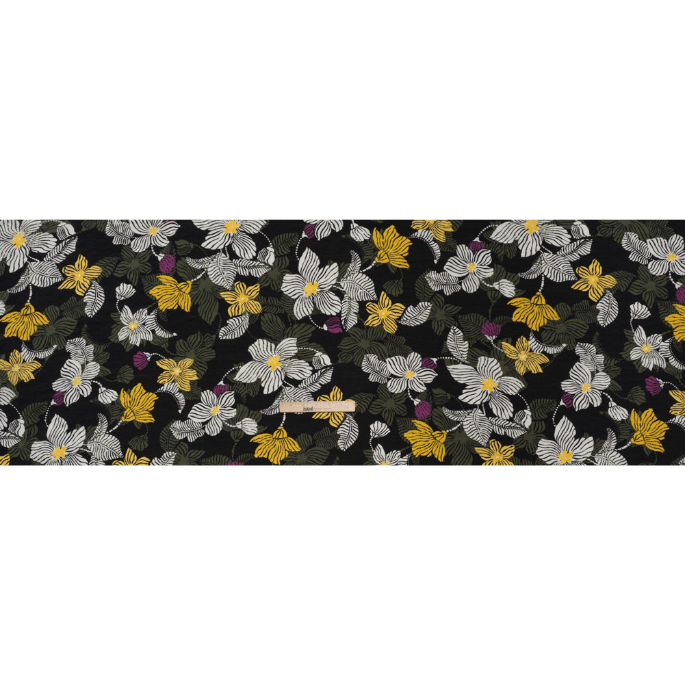 Crinkled Viscose and Nylon Woven - Olive, Yellow and Purple Floral - Designer Deadstock - Full - Image 5 of 5 Crinkled Viscose and Nylon Woven - Olive, Yellow and Purple Floral - Designer Deadstock - Full - Image 5 of 5
